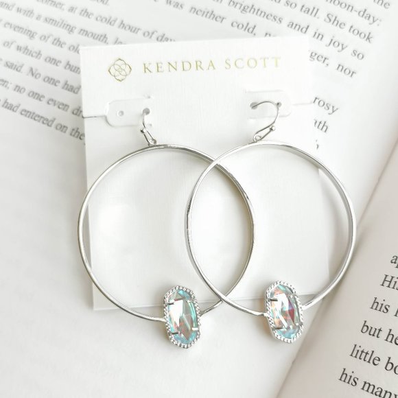 Kendra Scott Jewelry New Kendra Scott Elora Dichroic Glass Silver Hoop Earrings Authentic